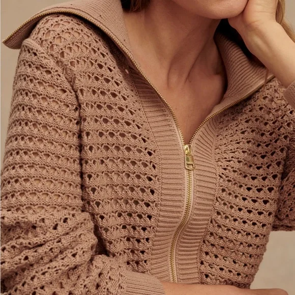 Varley Eloise Zip-through knit in warm taupe - Picture 2 of 8